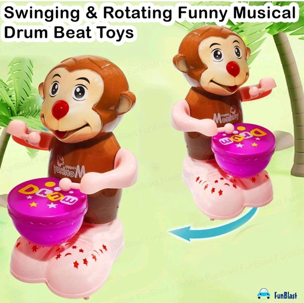 Monkey Drummer Toy for Kids - Swinging & Rotating Funny Musical Drum Beat Toys for Kids & Toddlers, Light and Music Toys for Babies & Toddlers