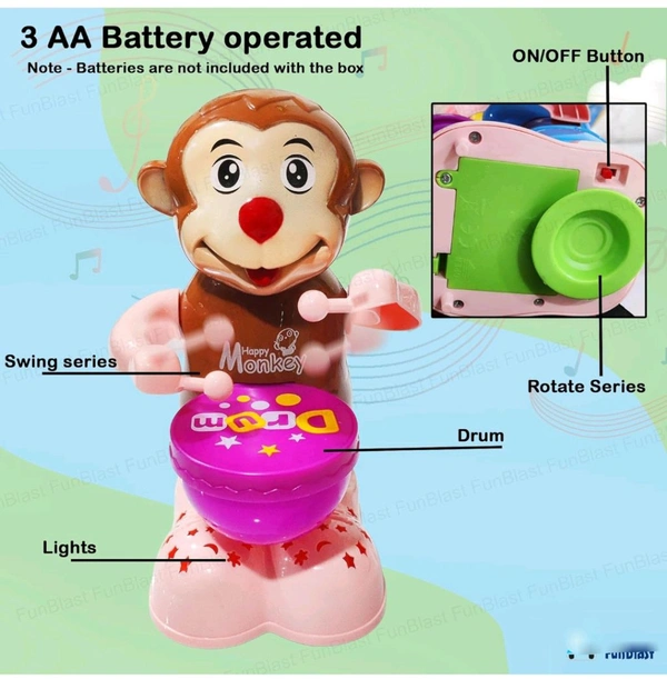 Monkey Drummer Toy for Kids - Swinging & Rotating Funny Musical Drum Beat Toys for Kids & Toddlers, Light and Music Toys for Babies & Toddlers