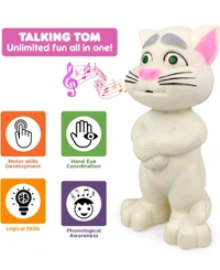 Intelligent Talking Tom Cat, Speaking Robot Cat Repeats What You Say, Touch Recording Rhymes and Songs, Musical Cat Toy for Kids (3+ Years, White)