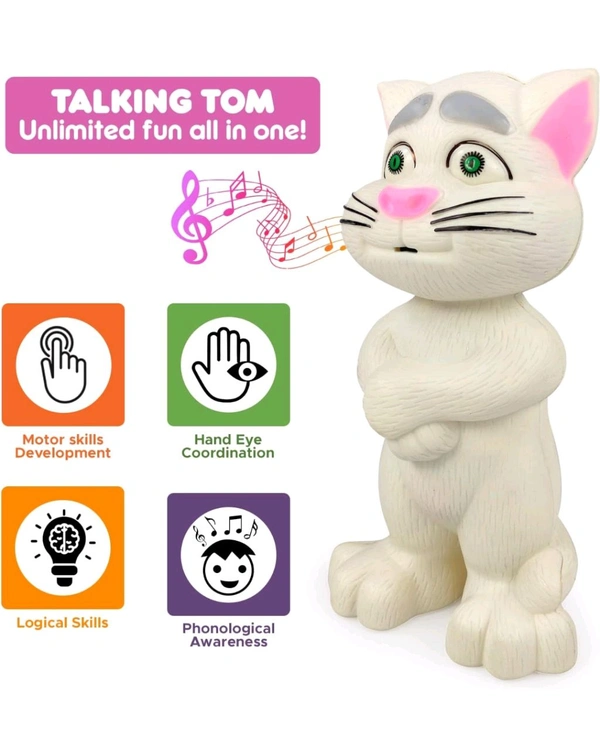 Intelligent Talking Tom Cat, Speaking Robot Cat Repeats What You Say, Touch Recording Rhymes and Songs, Musical Cat Toy for Kids (3+ Years, White)