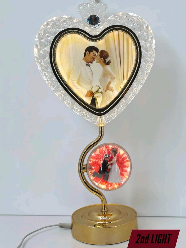 decorative heart-shaped LED crystal photo frame table lamp.