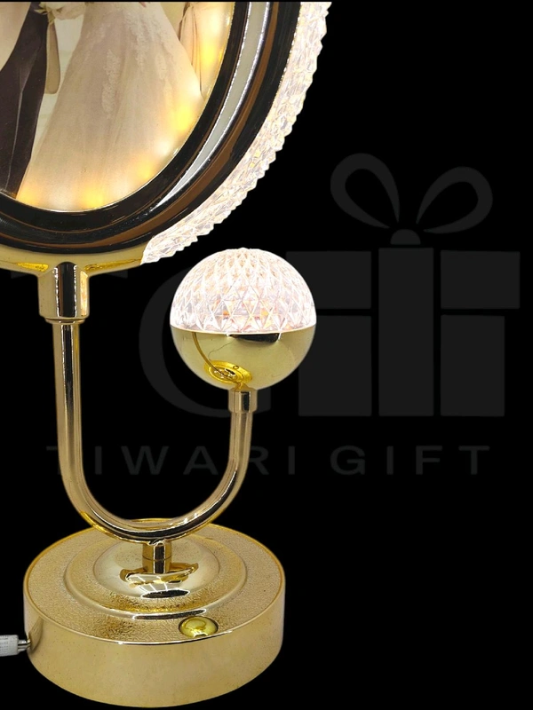 customized LED crystal photo frame lamp featuring three lighting modes—white, warm, and mixed—controlled via touch.