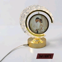 personalized crystal LED crescent Circle lamp with a rotating heart-shaped photo frame.