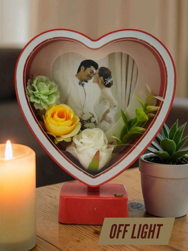 heart-shaped LED photo frame, often referred to as a "magic mirror" frame, designed for personalized gifting and home decor with built-in flowers and lighting.