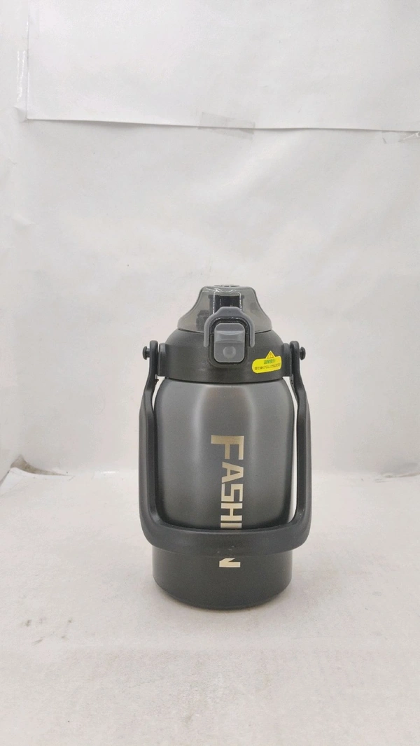 a grey-black insulated water bottle with a large handle and locking lid, typically marketed for sports or outdoor activities.