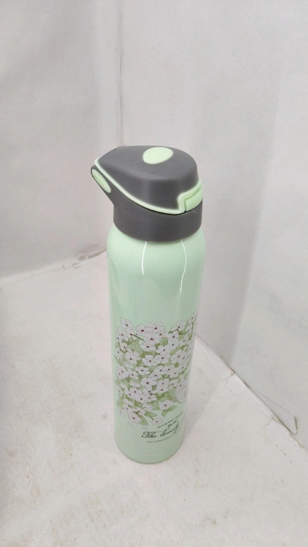 a double-wall stainless steel vacuum insulated sipper bottle, often featured in floral prints like "EVA" or "CherryBox" designs.