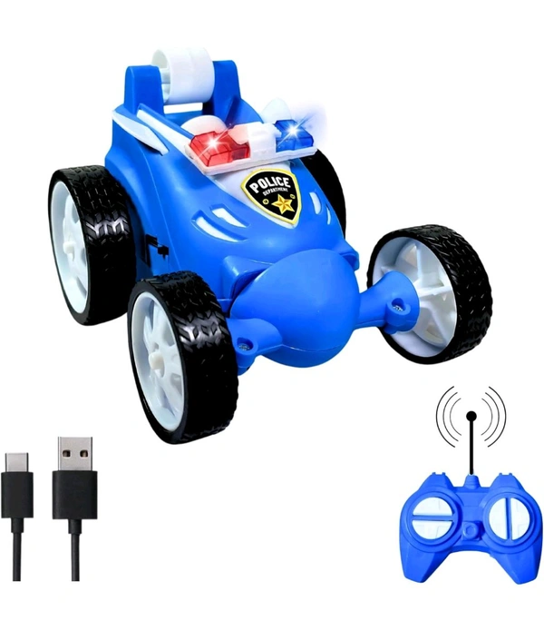 360⁰ Police Stunt Car Remote Control | Double-Sided Rechargeable RC Car with Flashing Lights, Spins & Flips | Off-Road Toy Vehicle