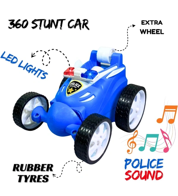 360⁰ Police Stunt Car Remote Control | Double-Sided Rechargeable RC Car with Flashing Lights, Spins & Flips | Off-Road Toy Vehicle