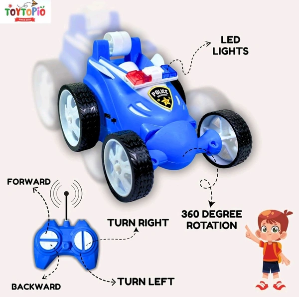 360⁰ Police Stunt Car Remote Control | Double-Sided Rechargeable RC Car with Flashing Lights, Spins & Flips | Off-Road Toy Vehicle