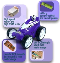 Rotating & Rolling Rechargeable Small Stunt Racing Car Toy Comes with USB Charging Cable & Remote Controller | Red Color, Power Source: Lithium Rechargeable Battery for Car (Included)