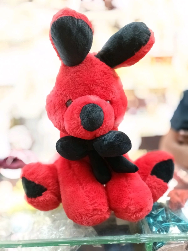 Premium Quality Fur Rabbit With Bow 1no. - Red
