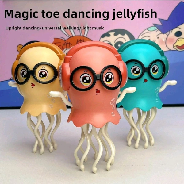 Cute Jellyfish Bump & Go Toy with Music and LED Lights, Interactive Dancing Octopus with Headphones, Twist and Move Action, Battery Operated Musical Toy Random Colors Hu