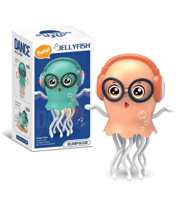 Cute Jellyfish Bump & Go Toy with Music and LED Lights, Interactive Dancing Octopus with Headphones, Twist and Move Action, Battery Operated Musical Toy Random Colors Hu
