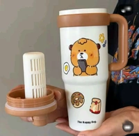 Cute Teddy Cartoon Printed Tumbler with Handle & Straw | Leak-Proof Insulated Travel Mug | Reusable Coffee & Water Cup for Office, School & Travel ( 900 ML )