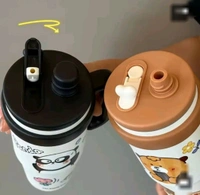 Cute Teddy Cartoon Printed Tumbler with Handle & Straw | Leak-Proof Insulated Travel Mug | Reusable Coffee & Water Cup for Office, School & Travel ( 900 ML )