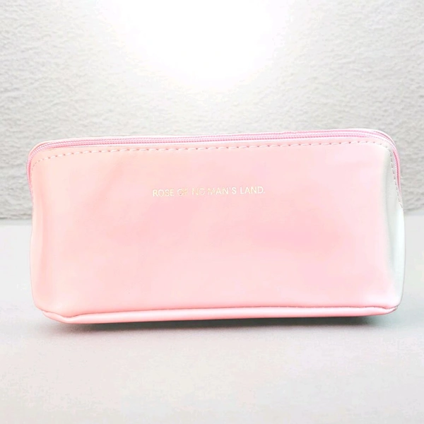 This Pink. PU leather cosmetic bag is branded with "ROSE OF NO MAN'S LAND.