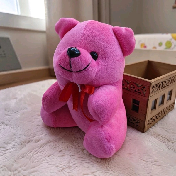 Smmall Teddy Soft Toy. - Magenta / Fuchsia