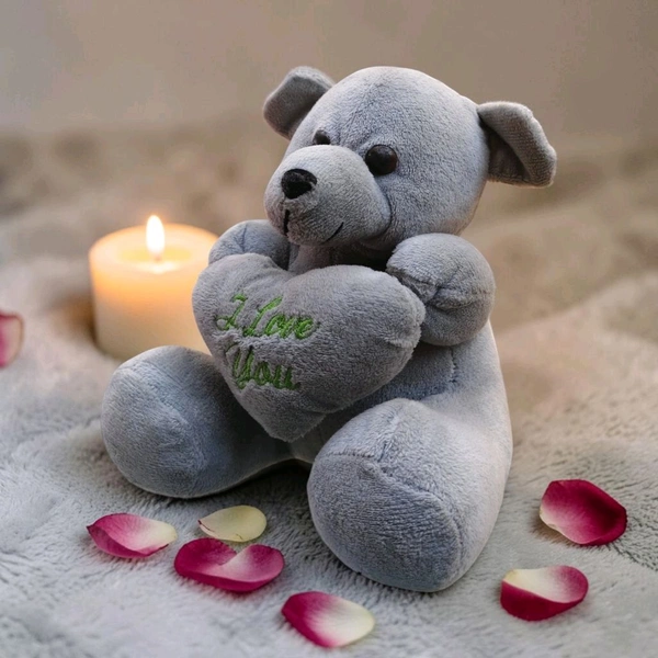 Lovely Words Written On Teddy Heart. Small - Gray