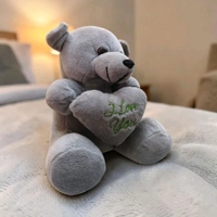 Lovely Words Written On Teddy Heart. Small - Gray