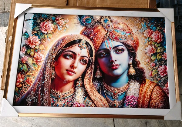 Radha Krishna Crystal Wooden Frame 2081