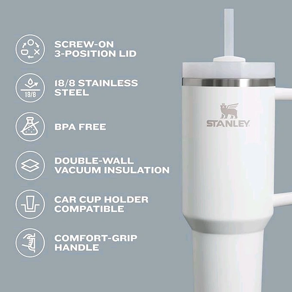 Stanley Quencher H2.0 Tumbler with Handle and Straw 40 oz | Flowstate 3-Position Lid | Cup Holder Compatible for Travel | Insulated Stainless Steel Cup | BPA-Free | Lilac2088