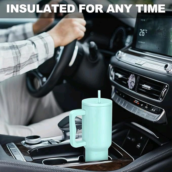 This Zenconi 1200ml insulated stainless steel tumbler comes in a light blue color and includes a reusable straw and cleaner.
