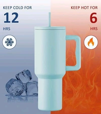 This Zenconi 1200ml insulated stainless steel tumbler comes in a light blue color and includes a reusable straw and cleaner.