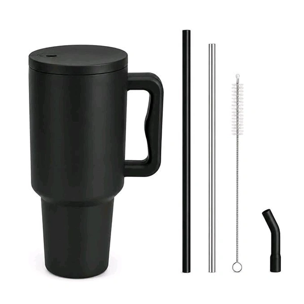 This Zenconi 1200ml insulated stainless steel tumbler comes in a Black color and includes a reusable straw and cleaner.