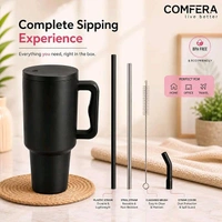 This Zenconi 1200ml insulated stainless steel tumbler comes in a Black color and includes a reusable straw and cleaner.