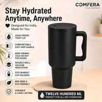 This Zenconi 1200ml insulated stainless steel tumbler comes in a Black color and includes a reusable straw and cleaner.