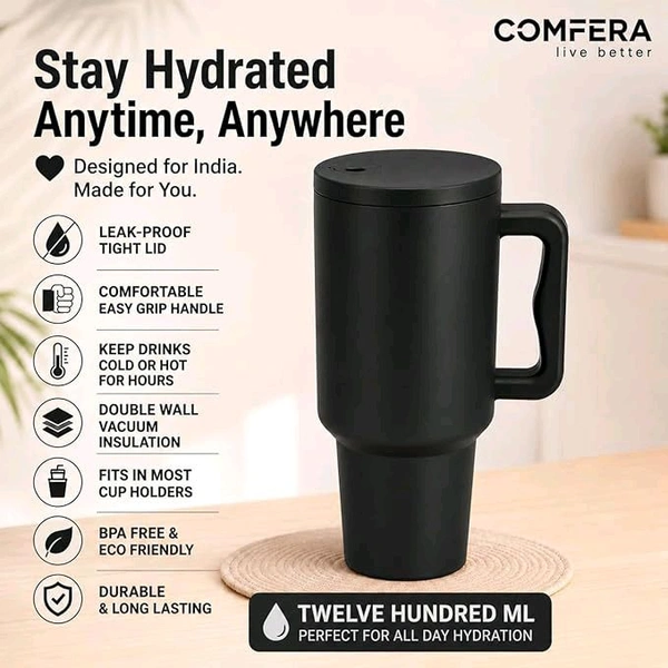 This Zenconi 1200ml insulated stainless steel tumbler comes in a Black color and includes a reusable straw and cleaner.