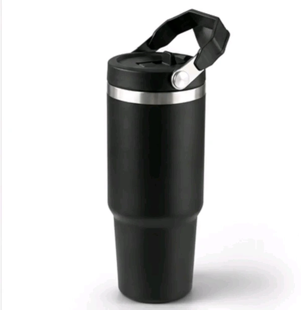This is likely a black stainless steel vacuum insulated tumbler with a top handle, similar to models from brands like Pick Sip or Star Work.