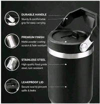 This is likely a black stainless steel vacuum insulated tumbler with a top handle, similar to models from brands like Pick Sip or Star Work.