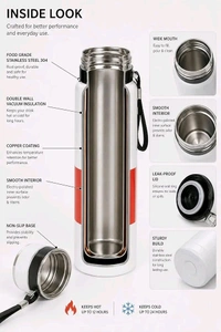 This white stainless steel vacuum features double-wall insulation, keeping drinks hot for 12 hours or cold for 24 hours.
