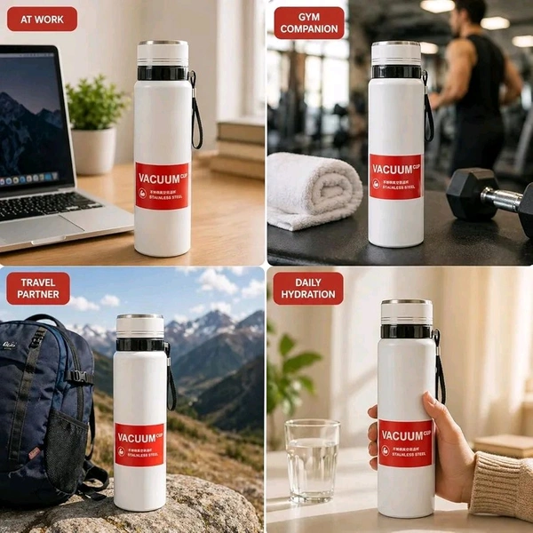 This white stainless steel vacuum features double-wall insulation, keeping drinks hot for 12 hours or cold for 24 hours.