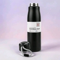 This Generic vacuum insulated stainless steel sport bottle features a black matte finish and a convenient carrying rope.2109