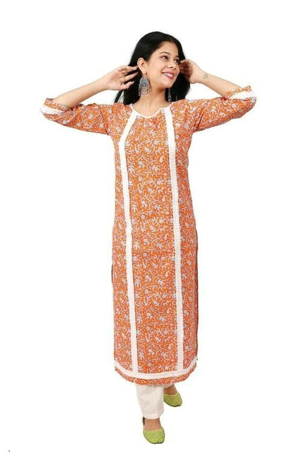 womens Fancy Cotton Kurtis - XXS (Bust Size: 32 in) , Orange