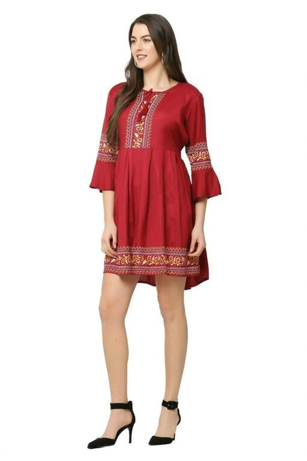 Classic Modern Women Dresses Rayon - Maroon, S