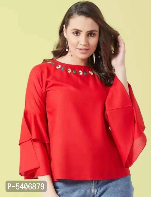 *Stylish Orange Rayon Embroidered Tops For Women And Girls