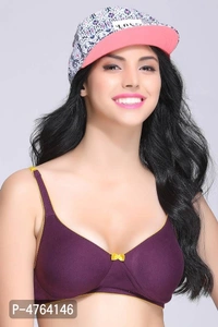 *Clovia Cotton Non-Wired Non-Padded Everyday Bra In Purple With Demi Cups