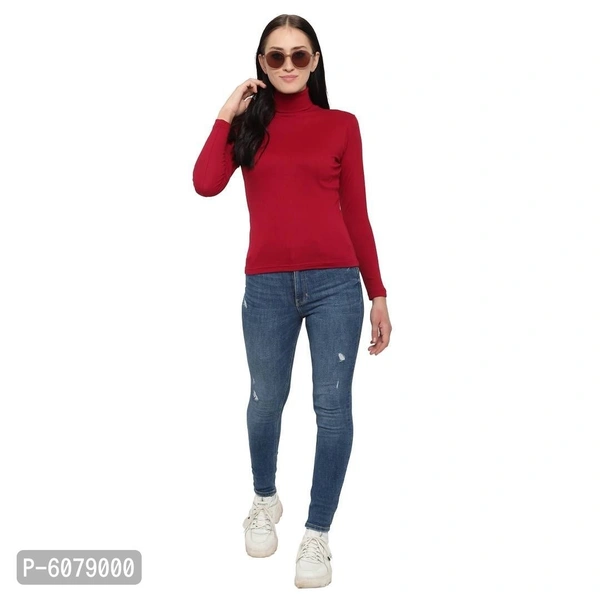 NAIRA MYO Women/Girls Cotton Rib Lycra Turtle Neck Highneck/Sweatshirt* - Maroon, XL