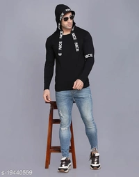 SHAPPHR Typography Men Hooded Neck Black Tshirt - L, available
