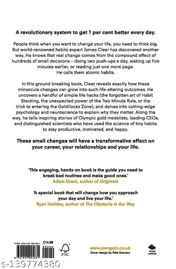 ATOMIC HABITS By JAMES CLEAR. A Self Help book to build new habits. HABITS BECOME ATOMIC WITH THIS AMAZING BOOK. Have your one ATOMIC HABITS - Free Size