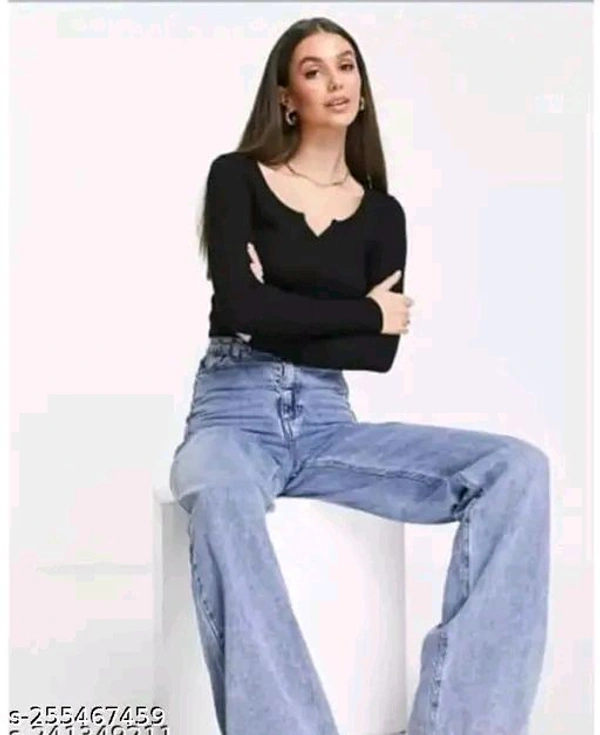 V-Neck Cut Designer TOP & Tunics for Women and Girls Ribbed Lycra Material Full Sleeves V Neck Cut TOP TRENDI Look TOP