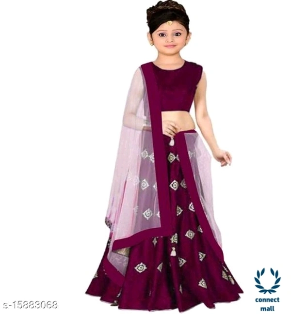 Fancy Kids Choli with Duppata - 8-9yrs, Marroon & Blue, Satin Net