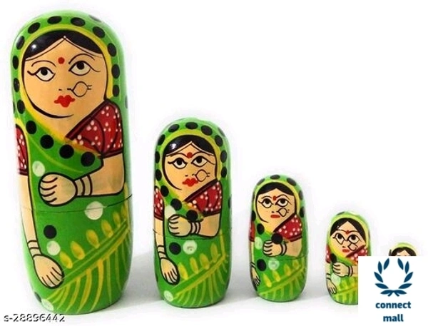 Tradational Hand Painted Wooden Rajasthani Doll 10 Inches Set Of 4 Green Colour Showpiece For Living Room Home Decor!! - 1.5 inch × 8 inch × 1.5 inch, Green, Wood