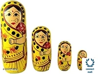 Tradational Hand Painted Wooden Rajasthani Doll 10 Inches Set Of 4 Green Colour Showpiece For Living Room Home Decor!! - 1.5 inch × 8 inch × 1.5inch, Orange, Wooden