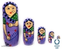 Tradational Hand Painted Wooden Rajasthani Doll 10 Inches Set Of 4 Green Colour Showpiece For Living Room Home Decor!! - 1.5 inch × 8 inch × 1.5inch, Orange, Wooden