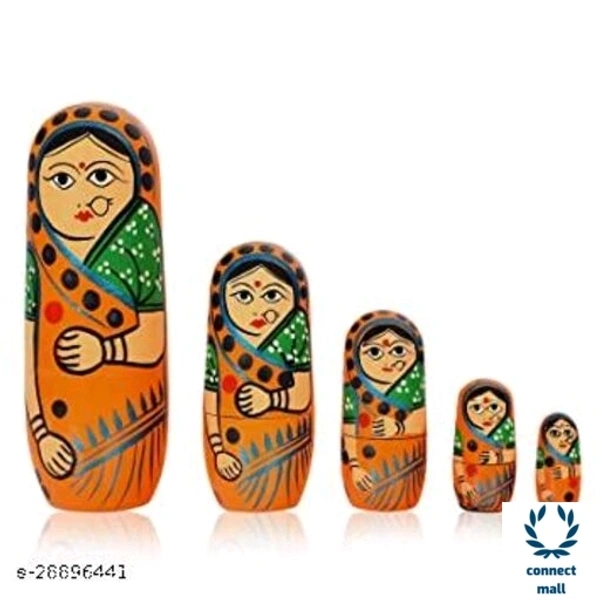 Tradational Hand Painted Wooden Rajasthani Doll 10 Inches Set Of 4 Green Colour Showpiece For Living Room Home Decor!! - 1.5 inch × 8 inch × 1.5inch, Orange, Wooden