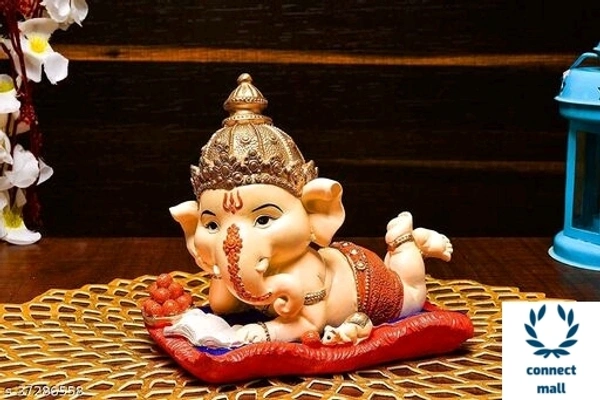 Ganesha Idol - 10 cm × 10 cm × 10 cm, Orange, Polyethylene
